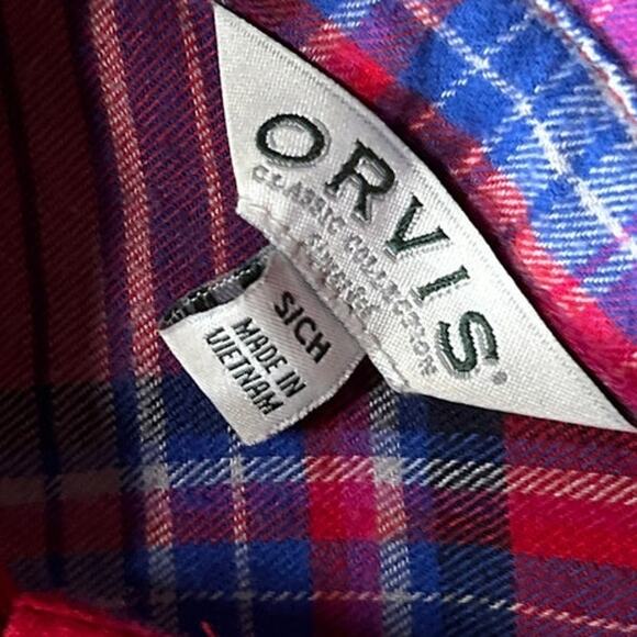 Orvis Flannel Shirt Womens S Red Plaid Oversized Light Button Up Outdoors - Picture 11 of 16